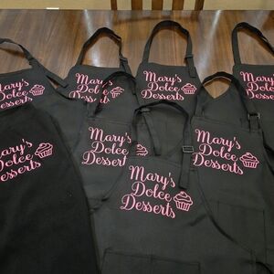 Mary's Dolce Desserts Black Apron with Pink Logo ( Custom Aiprun)